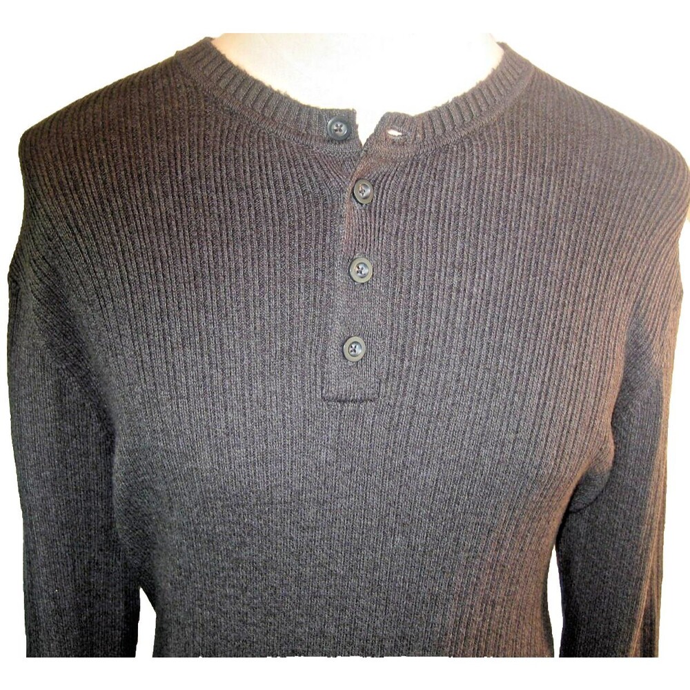 Mens GH Bass Brown Cotton Pullover Henley Style Sweater sz M